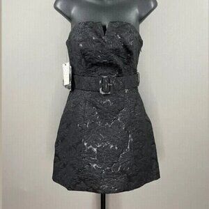 NEW Free People Dress Womens 2 black floral strapless cocktail preppy boho